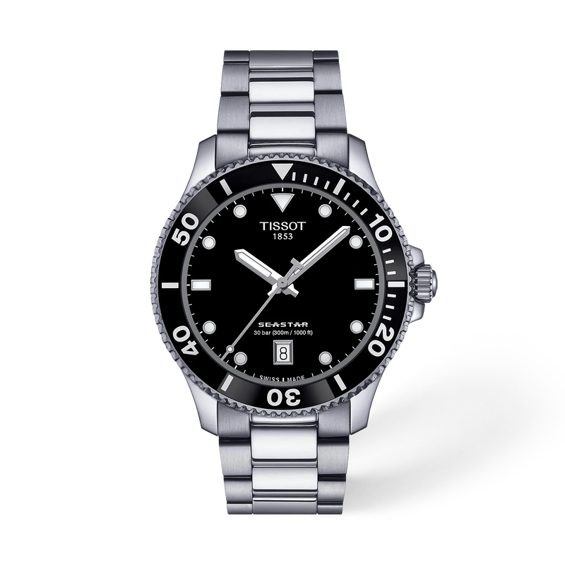 T120.410.11.051.00 — Vista frontal del reloj Tissot Seastar 1000 40mm con sombra