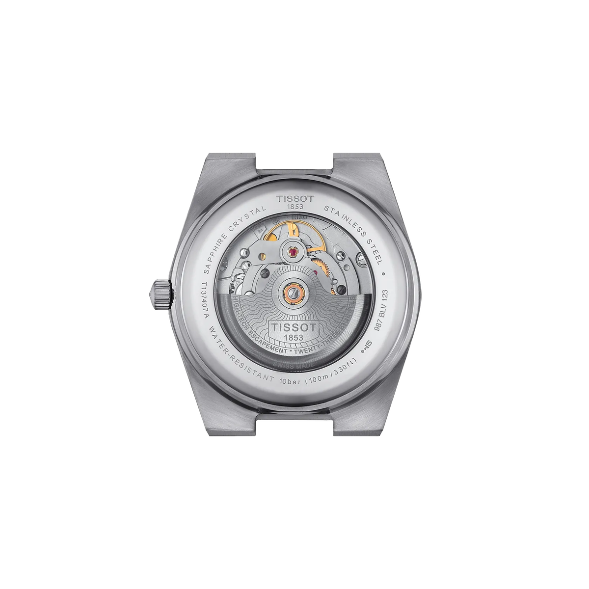 Reloj Tissot PRX Powermatic 80 40 mm Automático Azul hielo degradado T137.407.11.351.01 – vista posterior