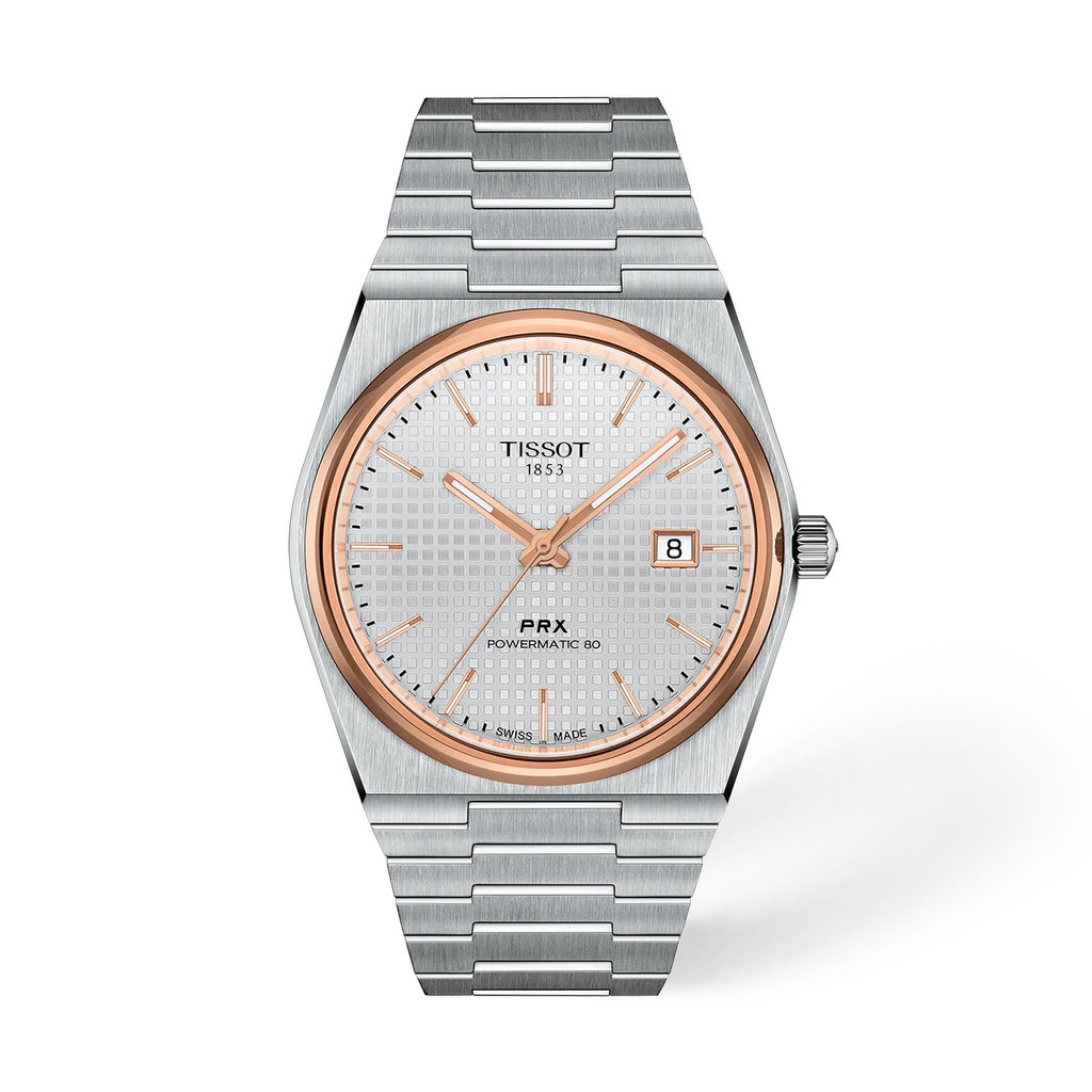 Reloj Tissot PRX Powermatic 80 40 mm Automático Blanco y oro rosa T137.407.21.031.00 – vista frontal