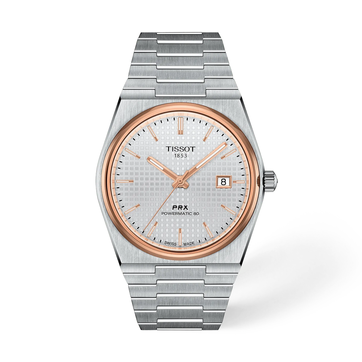 Reloj Tissot PRX Powermatic 80 40 mm Automático Blanco y oro rosa T137.407.21.031.00 – vista frontal