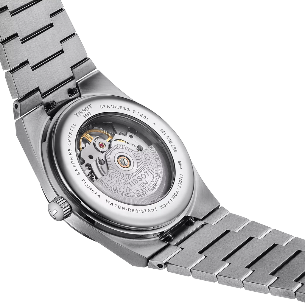 Reloj Tissot PRX Powermatic 80 40 mm Automático Blanco y oro rosa T137.407.21.031.00 – detalle de esfera y acabados