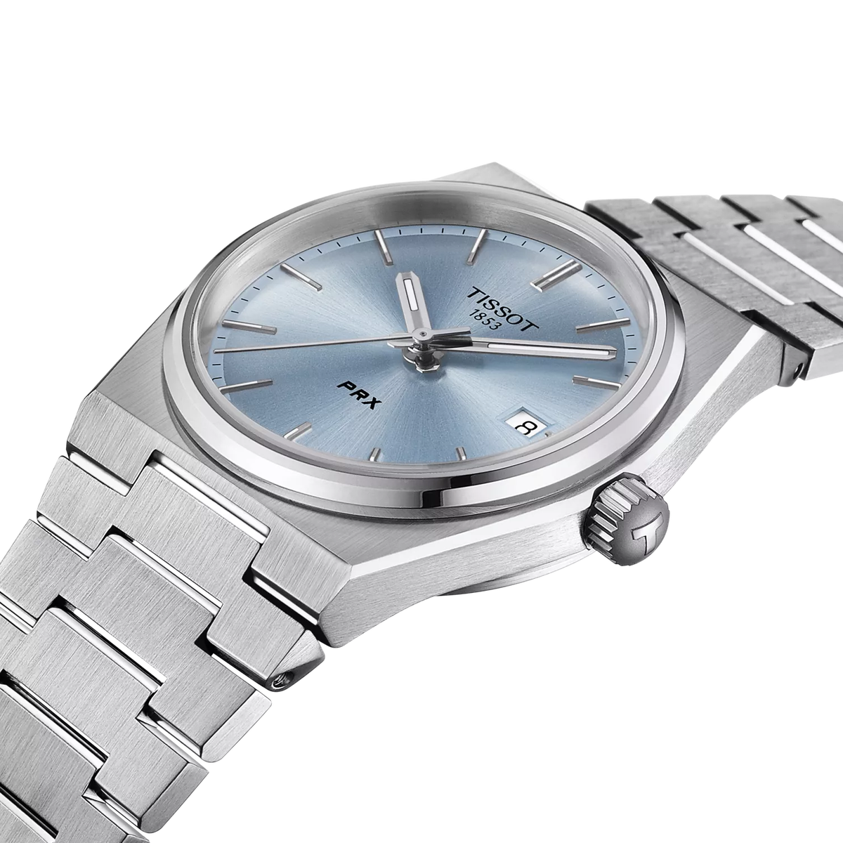 Reloj Tissot PRX 35 mm Cuarzo Azul claro T137.210.11.351.00 – detalle de esfera y acabados