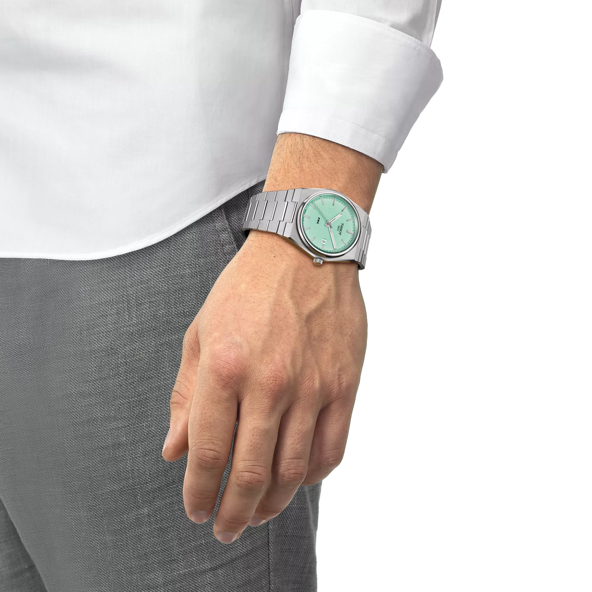 Reloj Tissot PRX 40 mm Cuarzo Verde claro T137.410.11.091.01 – vista en muñeca