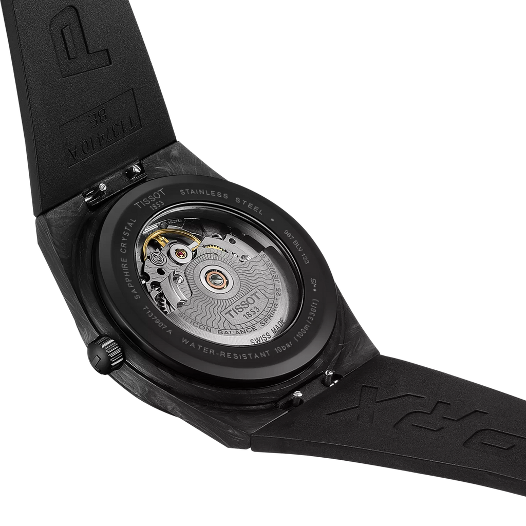 Reloj Tissot PRX Powermatic 80 40.5 mm Automático Negro carbono T137.907.97.201.00 – detalle de esfera y acabados