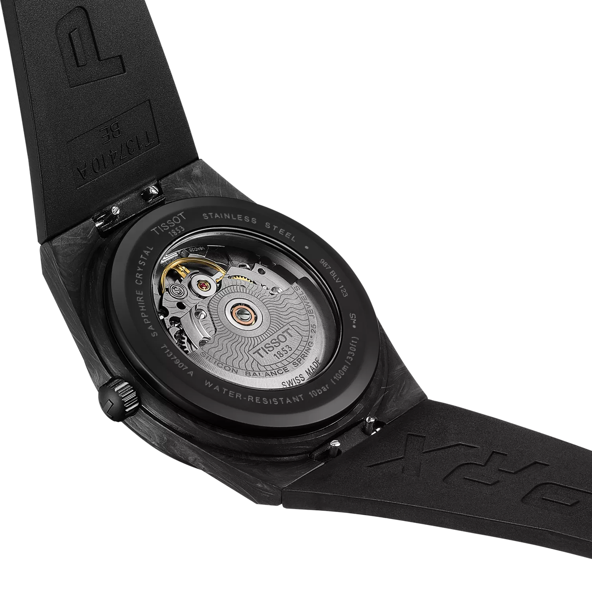 Reloj Tissot PRX Powermatic 80 40.5 mm Automático Negro carbono T137.907.97.201.00 – detalle de esfera y acabados