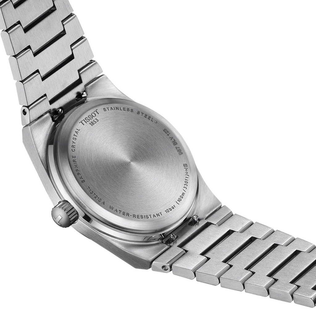 Reloj Tissot PRX 35 mm Cuarzo Azul claro T137.210.11.351.00 – detalle de esfera y acabados